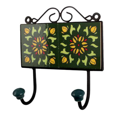Forest Green Yellow Floral Tiles Hooks